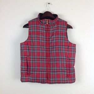 Chaps Petite Plaid Puffer Quilted Zipper Vest